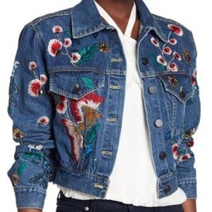 Alice + Olivia Chloe Embellished Crop Denim Jacket